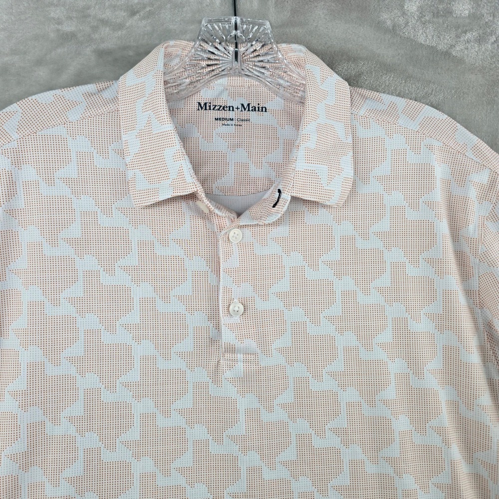 Mizzen+Main Polo Shirt Mens Medium UT Orange Texas State Print Short Sleeve